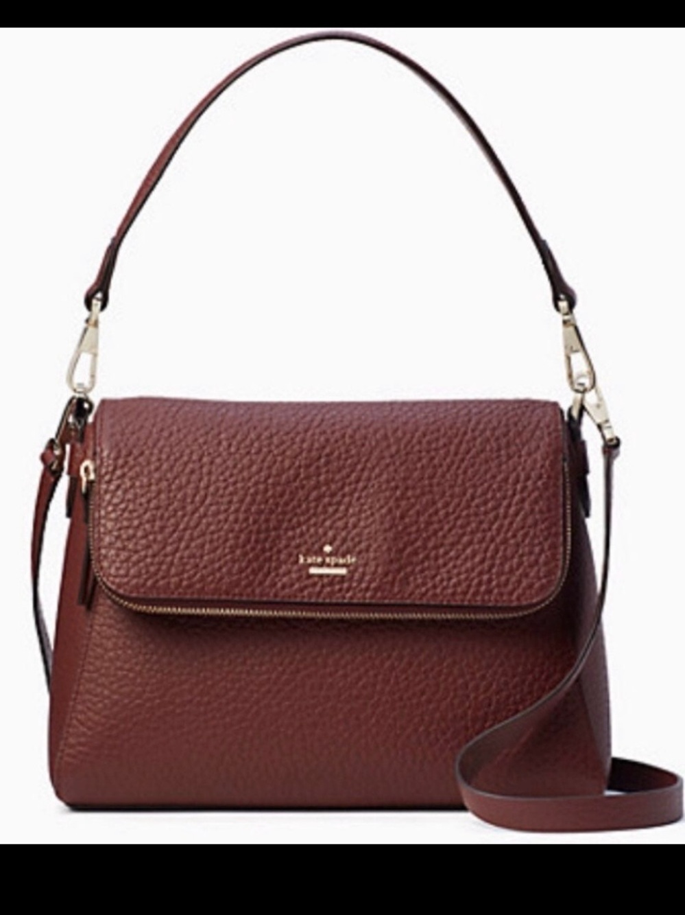 KATE SPADE LEILA MEDIUM FLAP PEBBLED LEATHER SHOULDER BAG IN CHERRYWOOD EUC